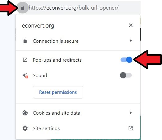 Allow Pop-up option in chrome web browser