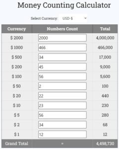 Money Counting Calculator Online | Cash Denomination Calculator