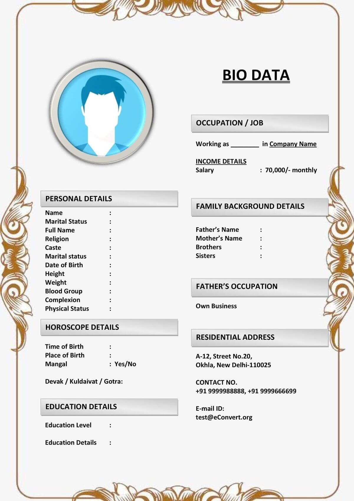 All-in-One Biodata for Matrimonial Portals