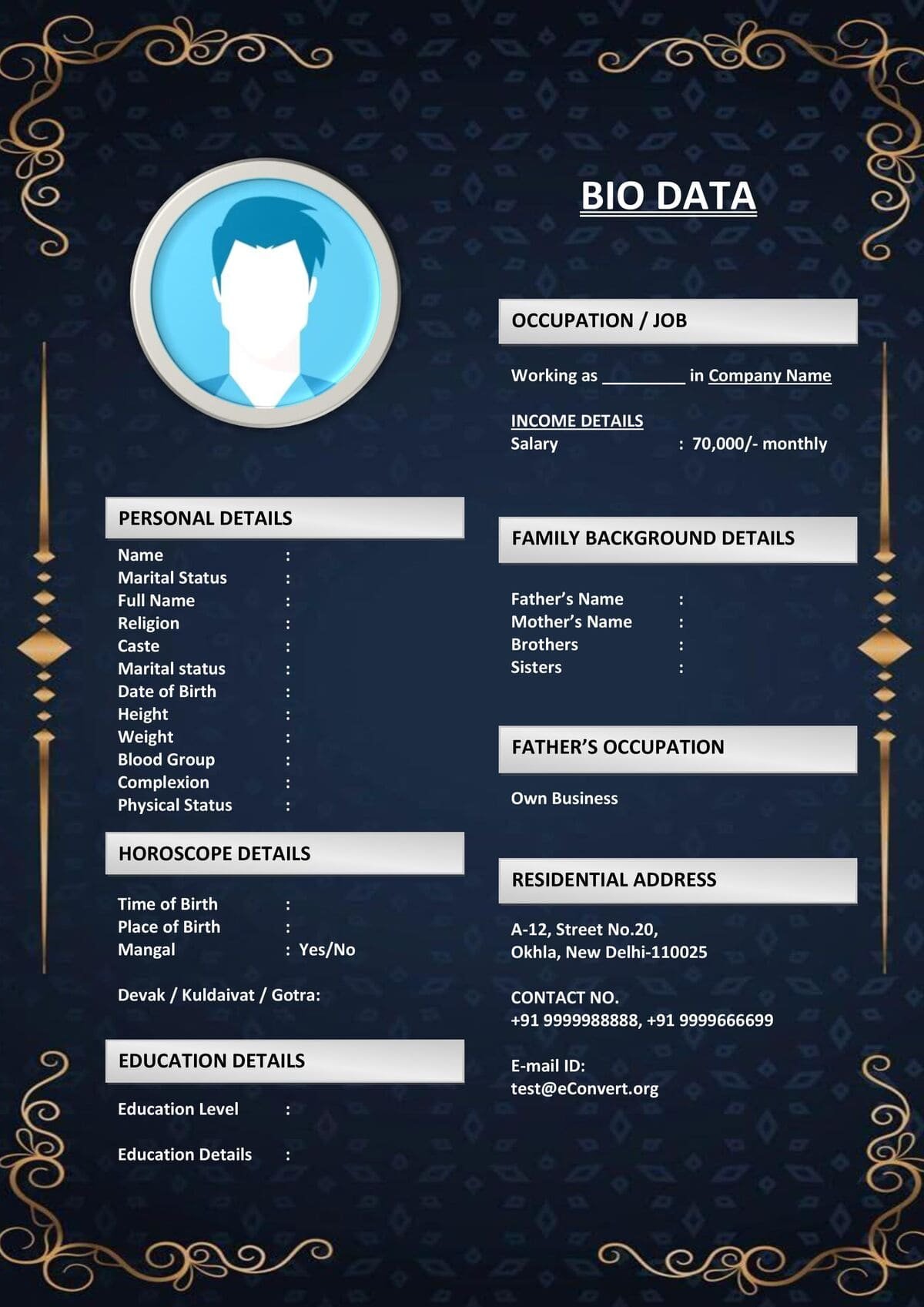 Attractive Groom Bio for Parents' Review for Marriage