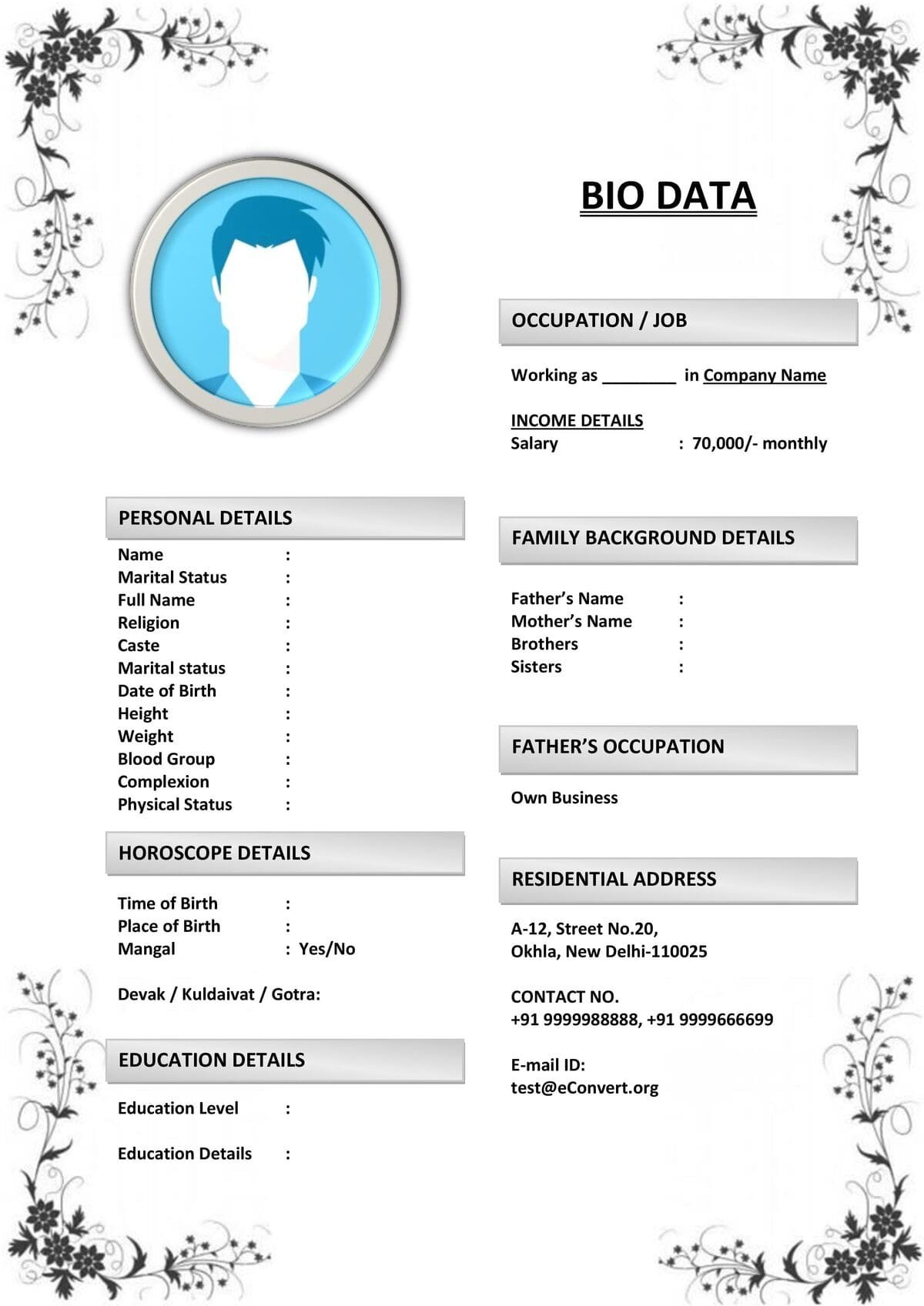 Attractive Marriage Resume for Creative Professionals