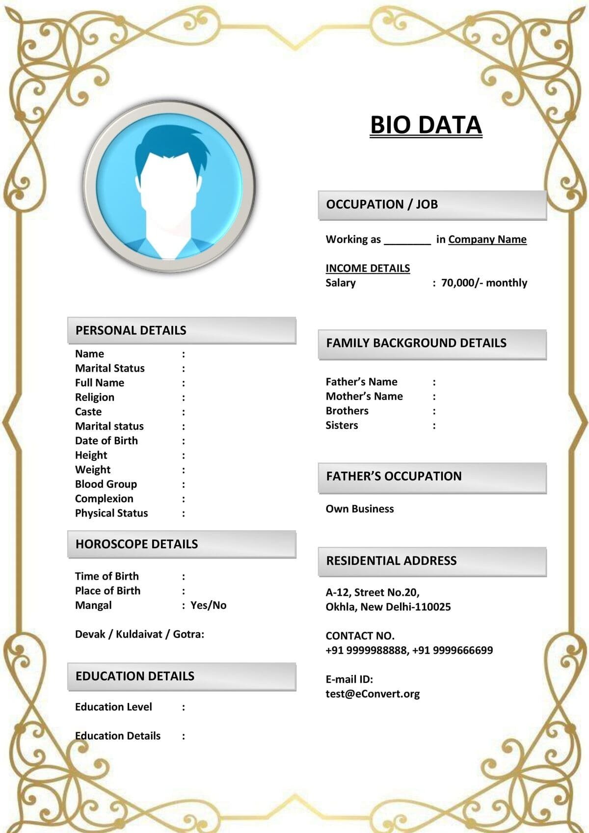 Baniya Community Marriage Resume Format