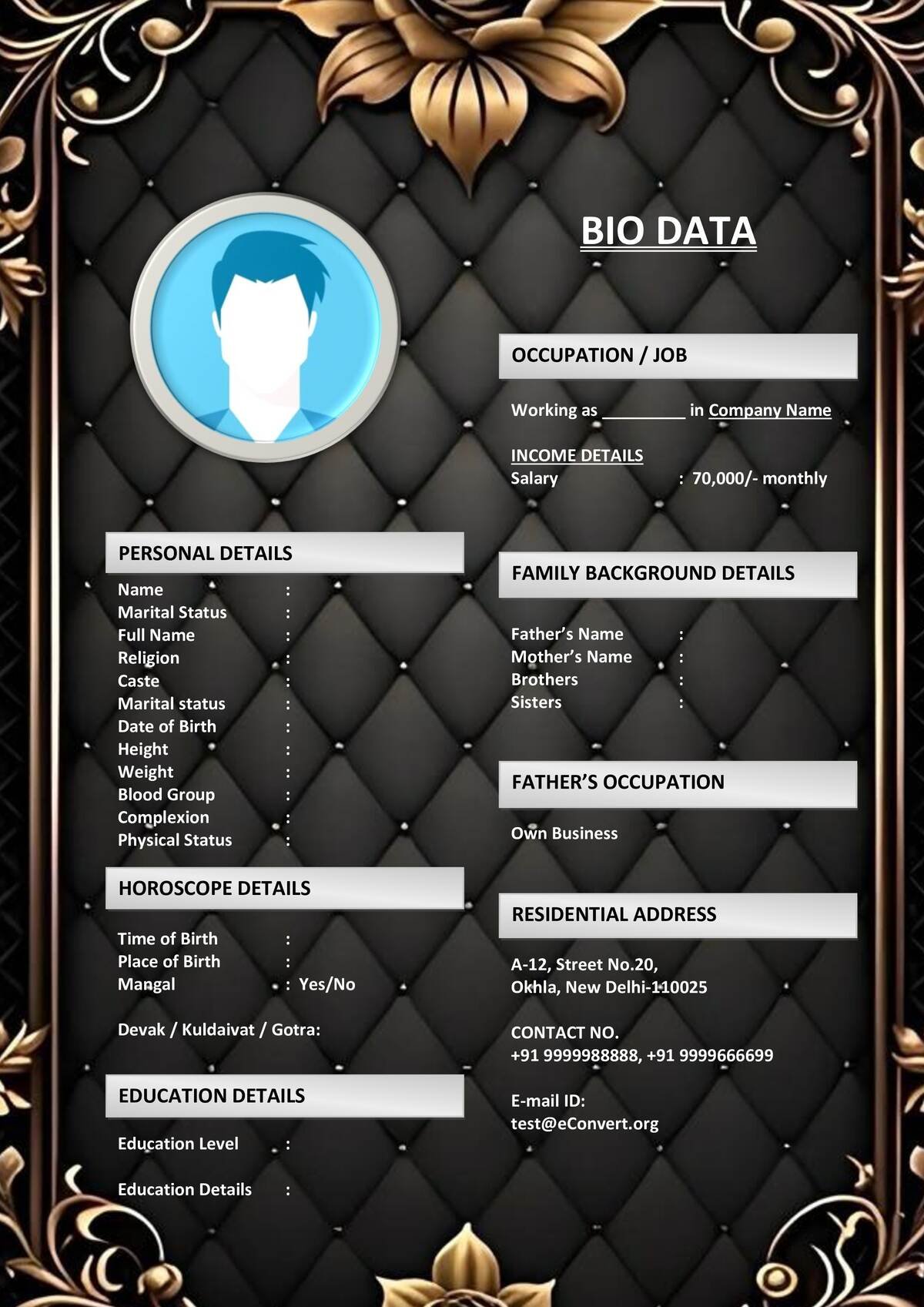 Bio-Data with Preferred Match Details for Marriage