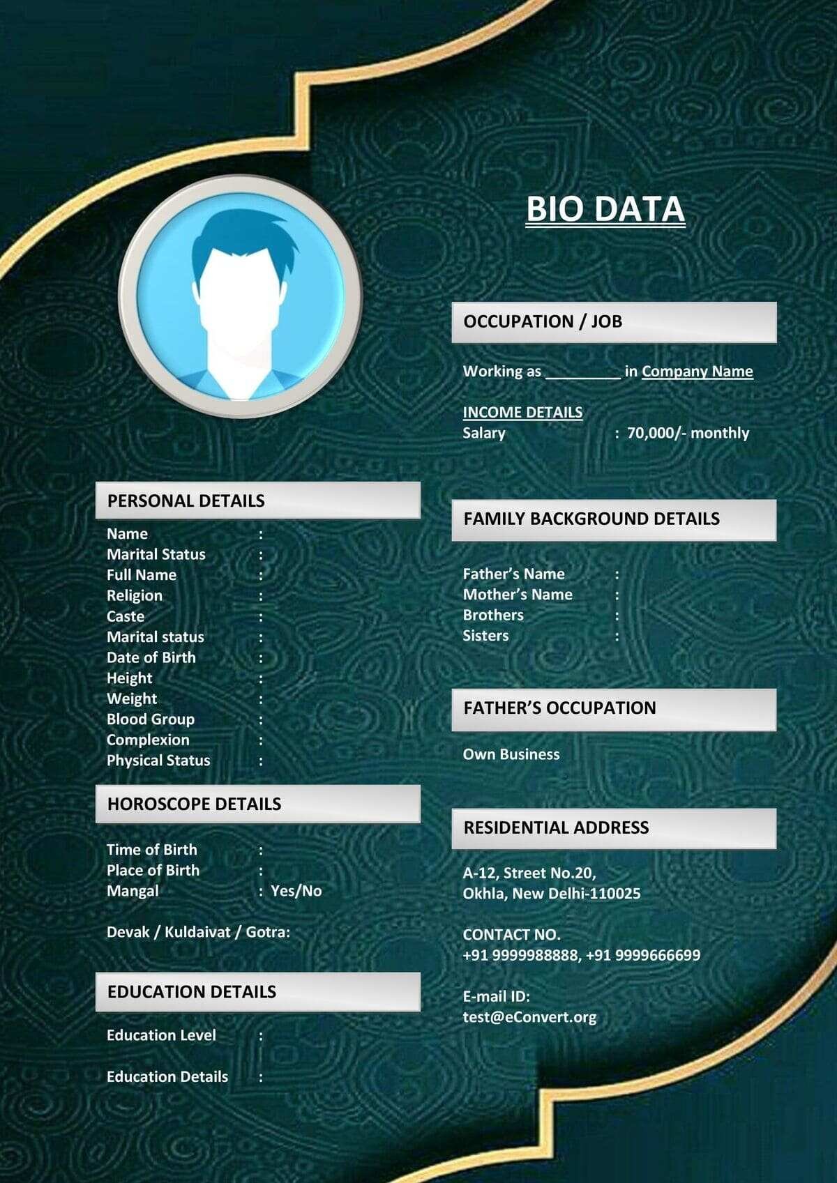 Bio Template with Profile Summary Section for Marriage