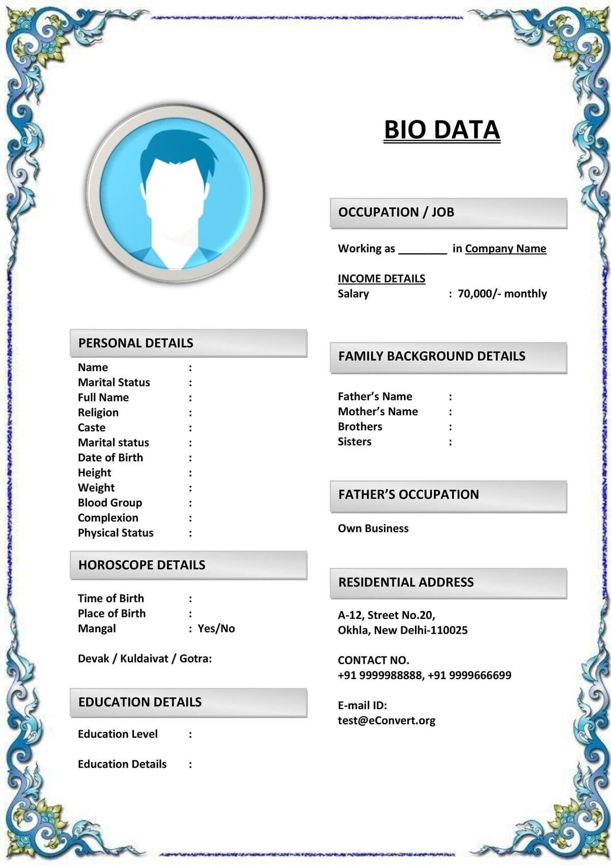 Biodata Format for Second Marriage Profiles
