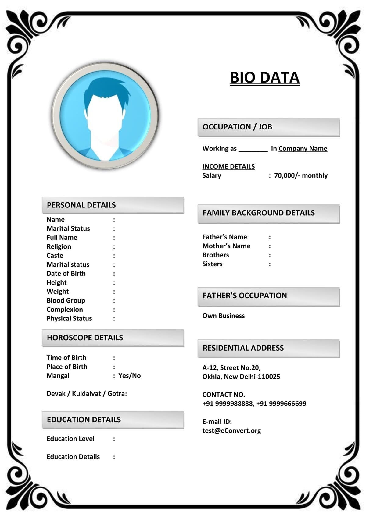 Biodata Format with Career Highlights