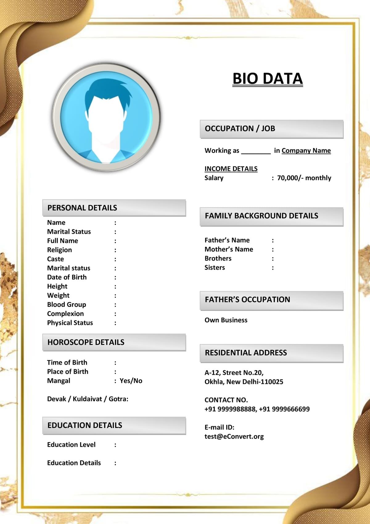 Biodata for Professionals Seeking Marriage