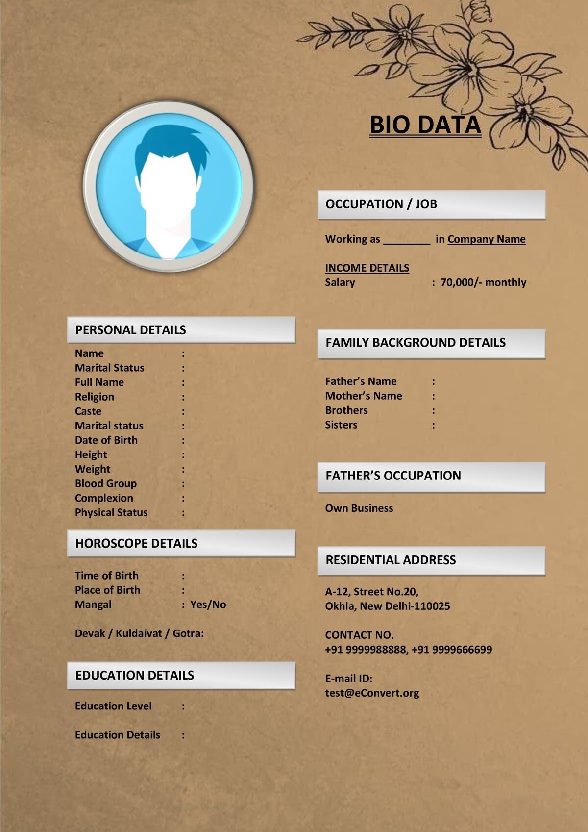 Bride Resume Format in Docx with Editable Icons for Marriage