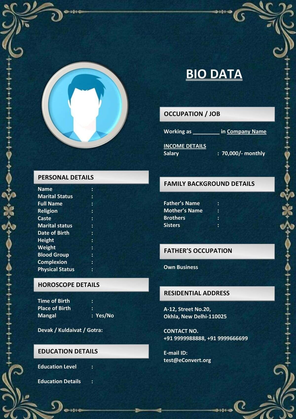Bride Resume with Formal Introduction Section for Marriage
