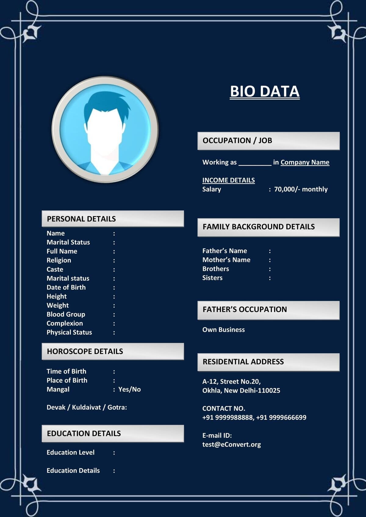 Career-Driven Matrimony Resume for Girls for Marriage