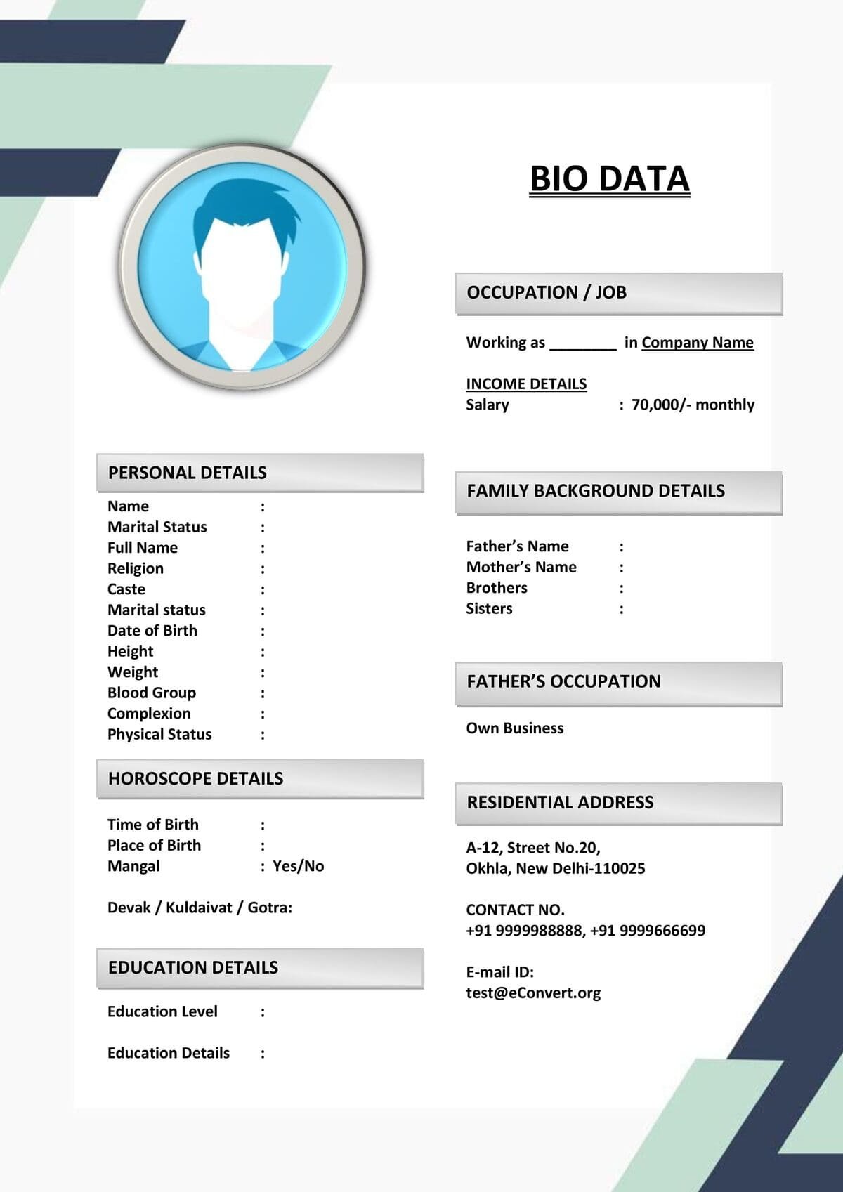 Classic Marriage Resume with Customizable Fonts