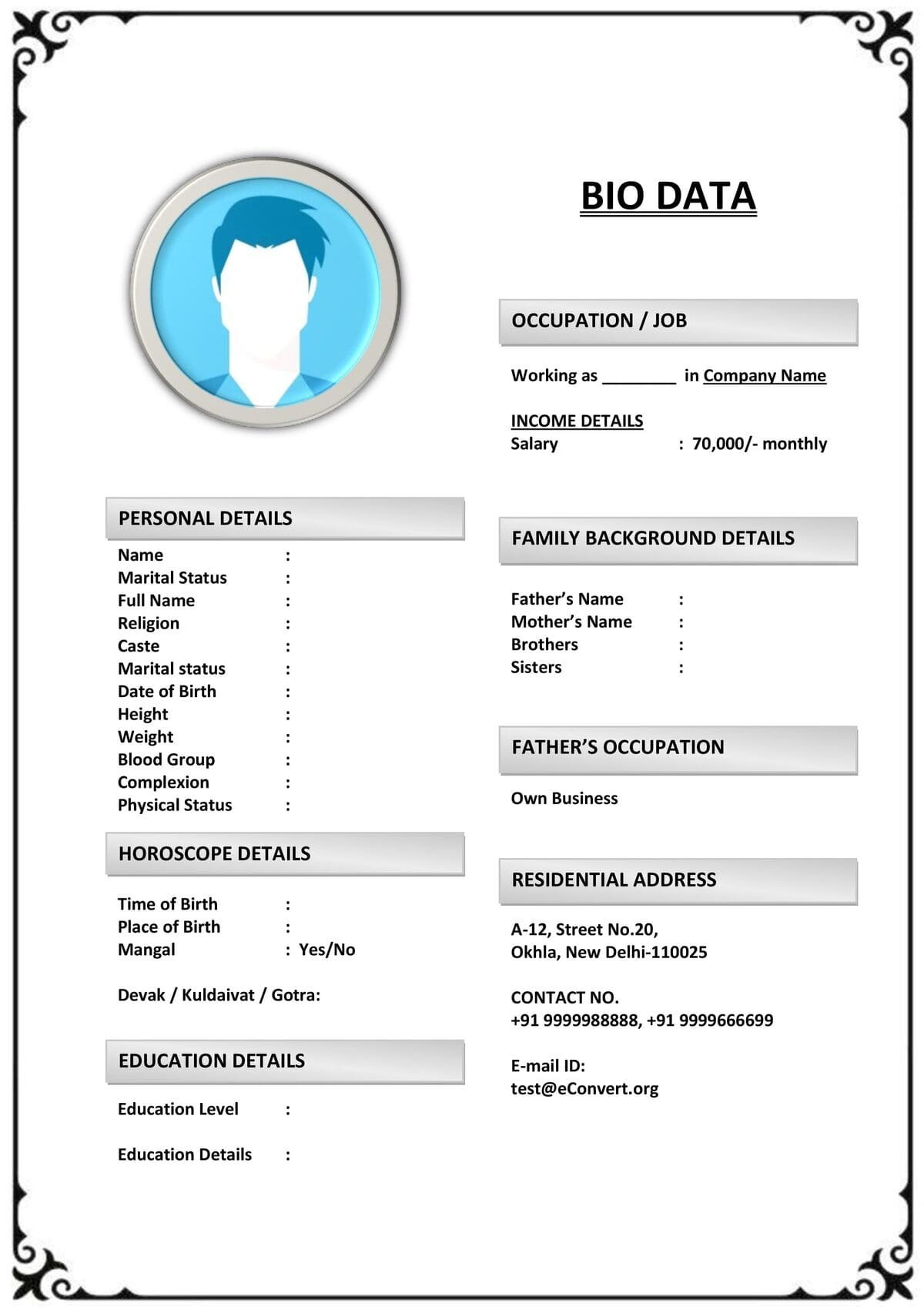 Classy Marriage Resume with White Background
