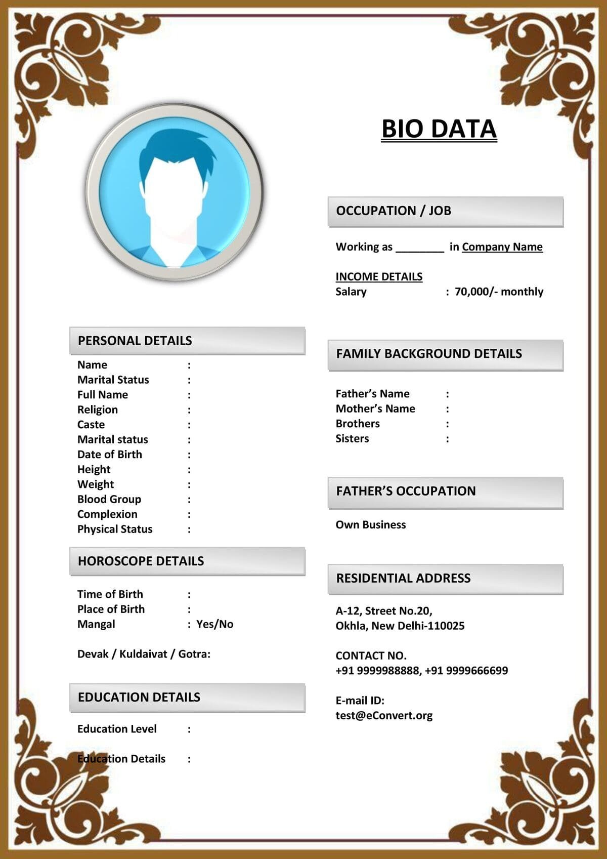 Clean Layout Marriage Resume with Clear Fonts