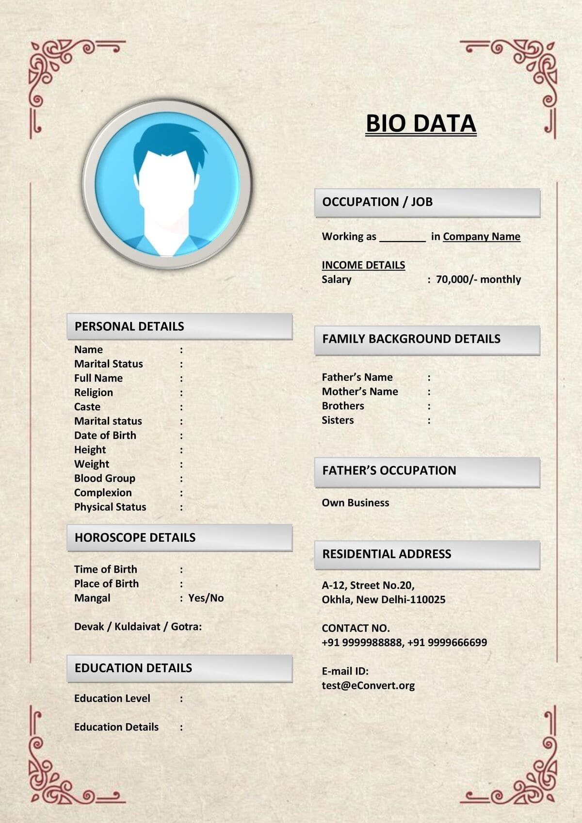 Color Highlighted Resume for Marriage