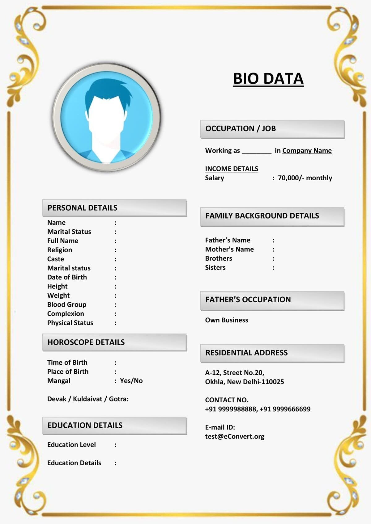 Compact Marriage Resume for Email Sharing
