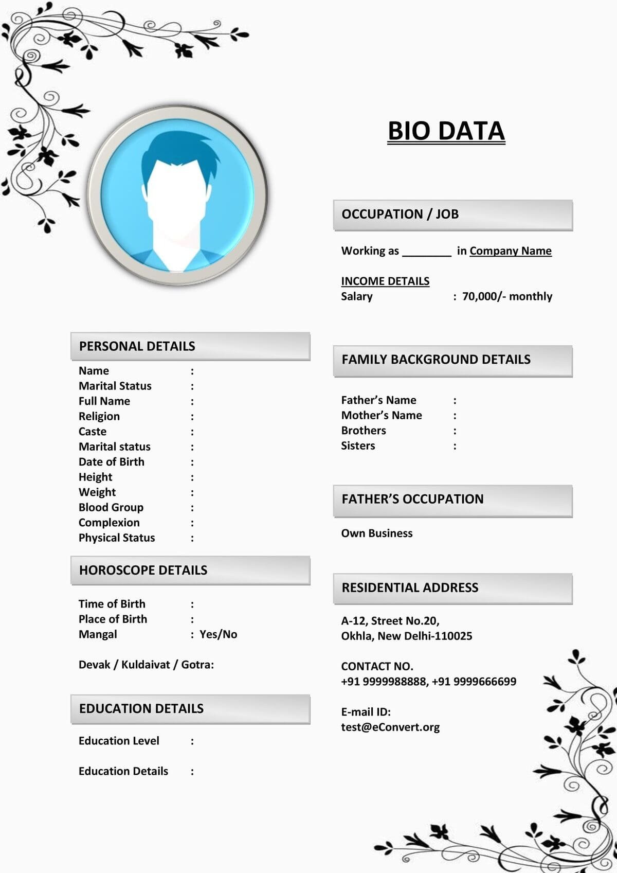 Compact Resume Bio for Simple Marriage Proposals