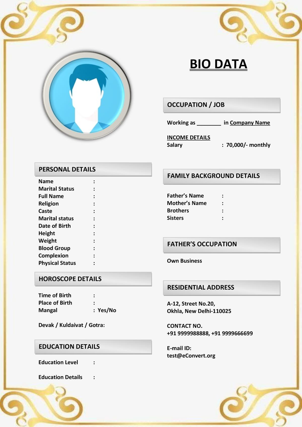 Creative Marriage Resume Format for Girls