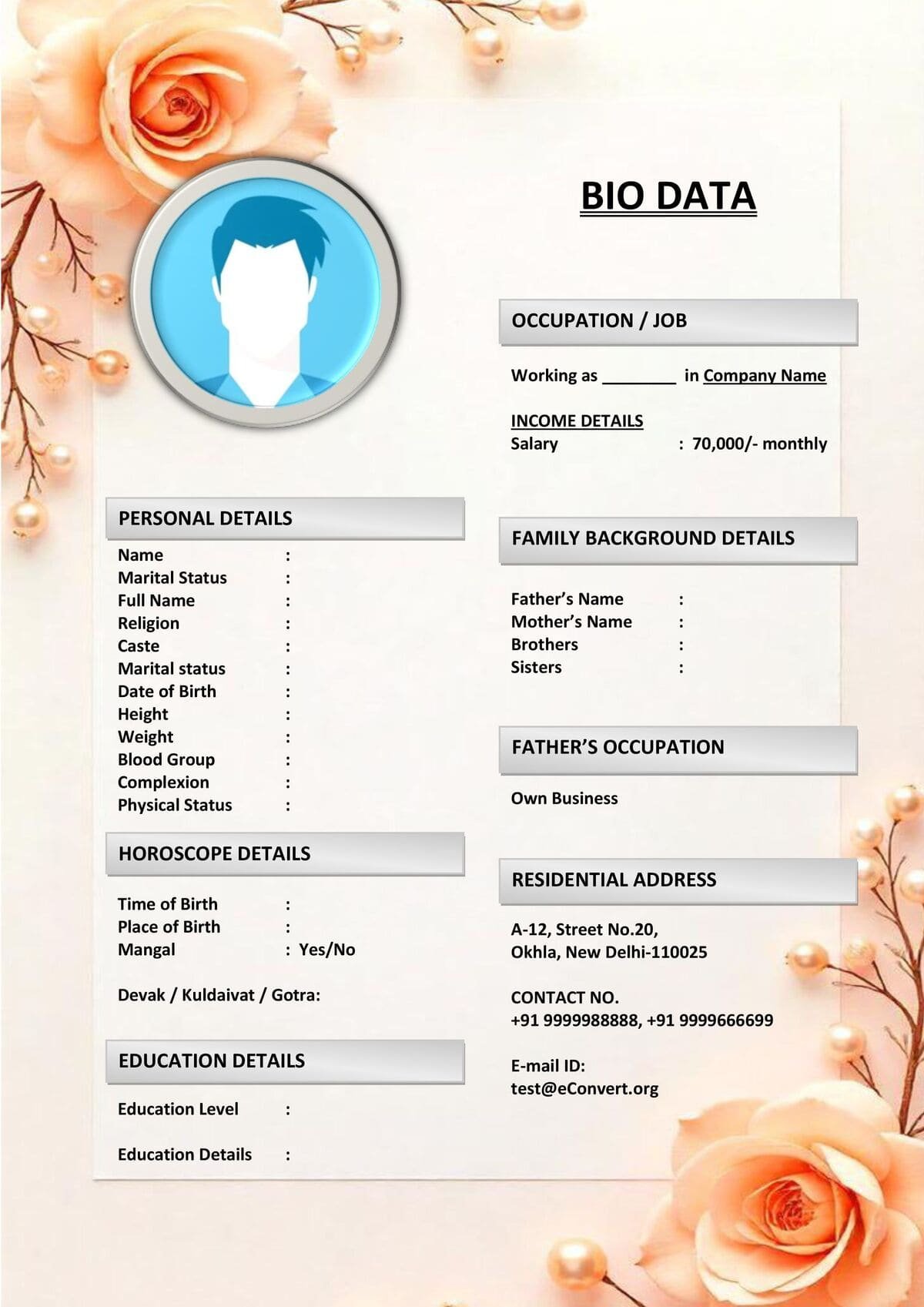 Digital Marriage Resume for Online Portals