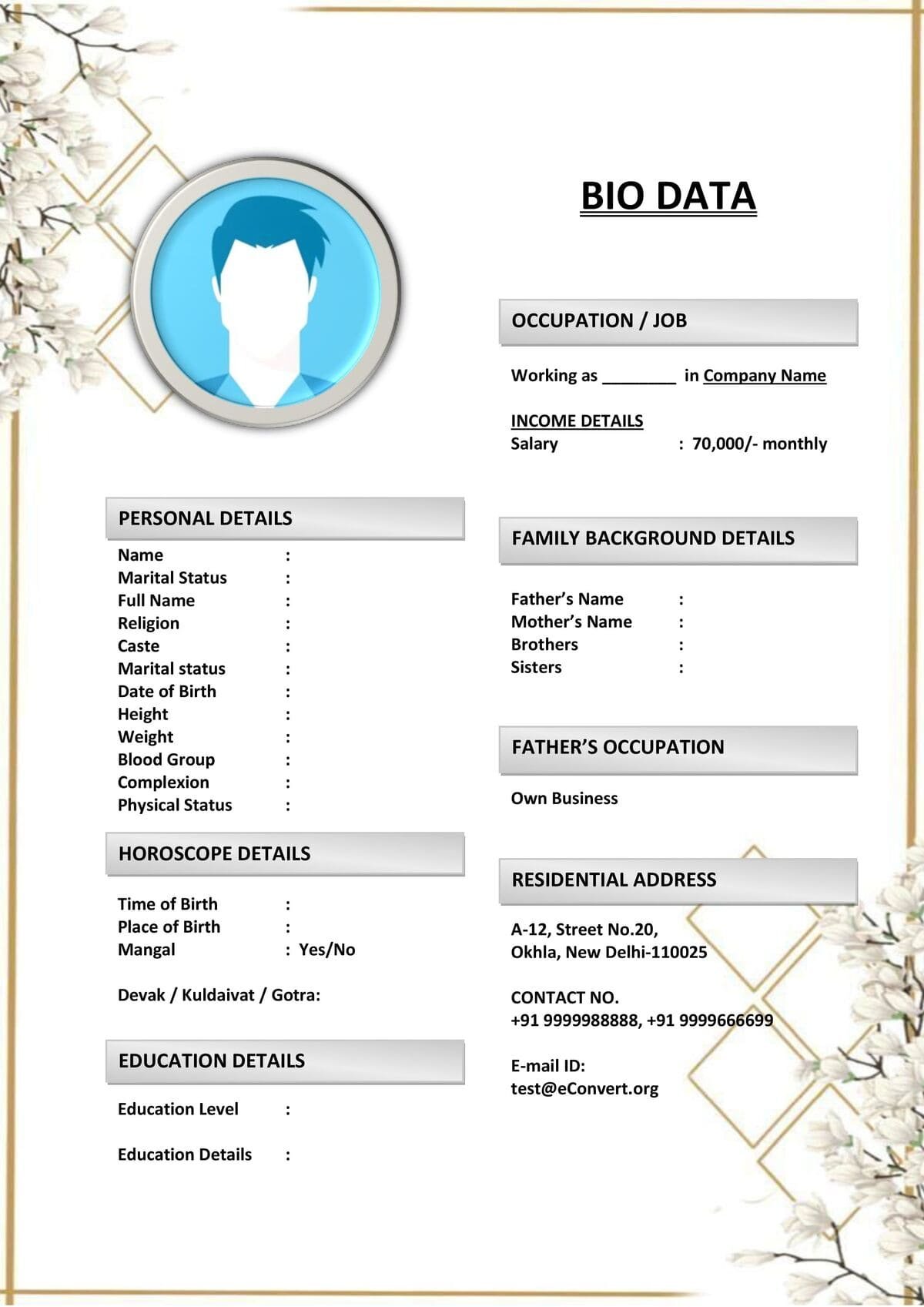 Download Stylish Matrimonial Resume in Word