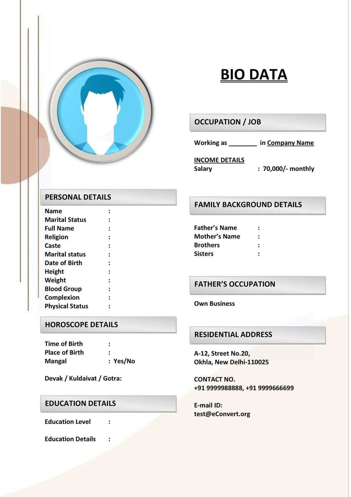 Downloadable Marriage Profile with Clean Design