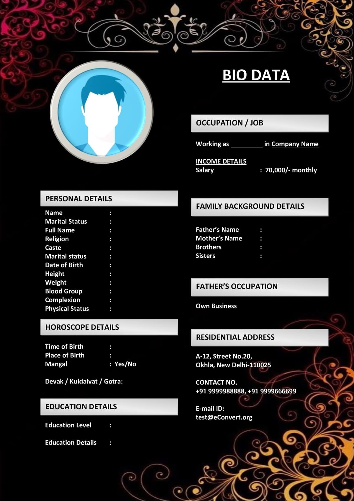 Editable Biodata for Marriage Purposes