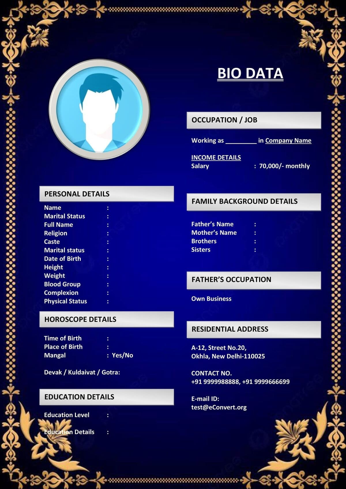 Editable Groom Profile Format for Matrimony