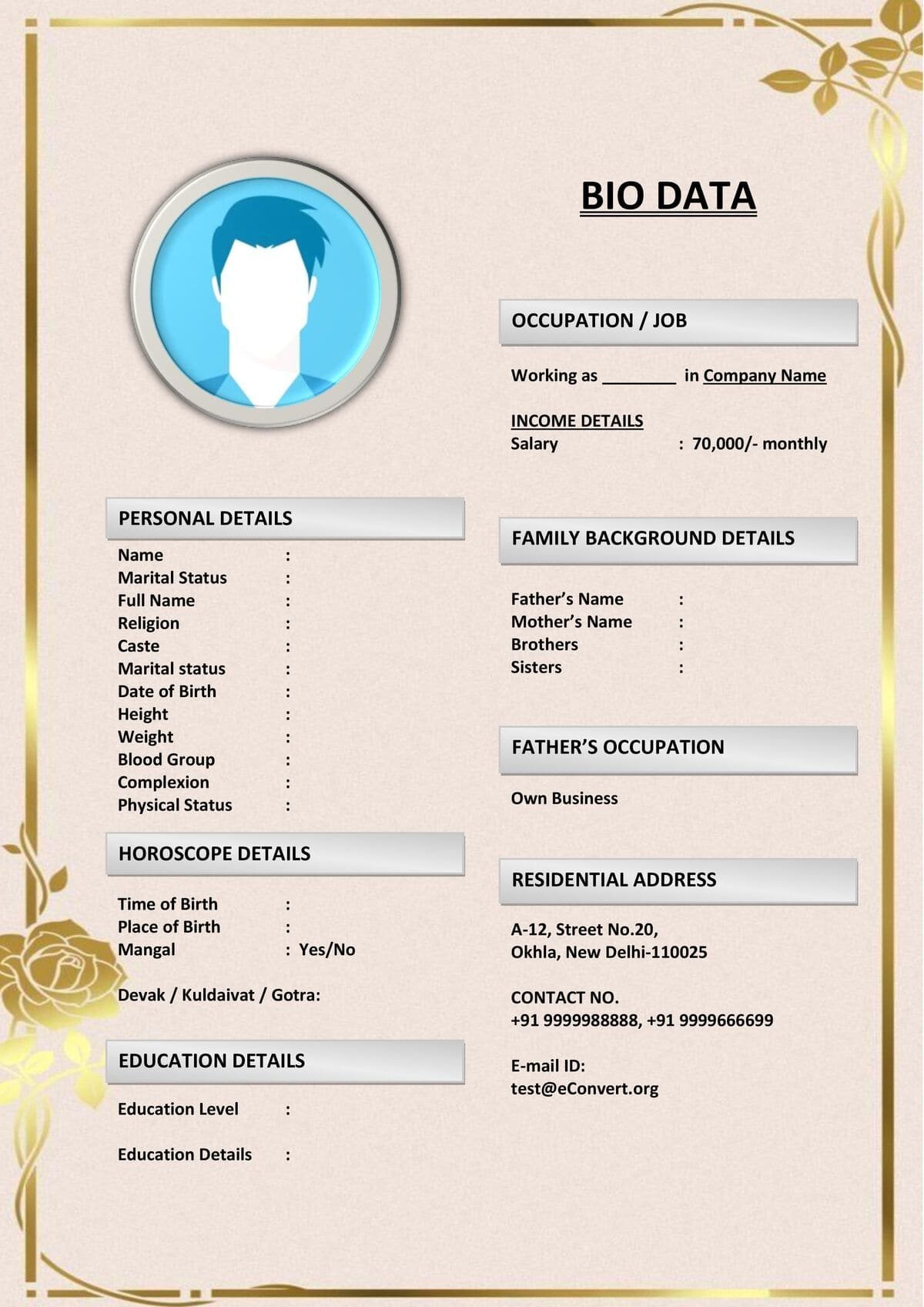 Editable Marriage Bio with Optional Photo Slot