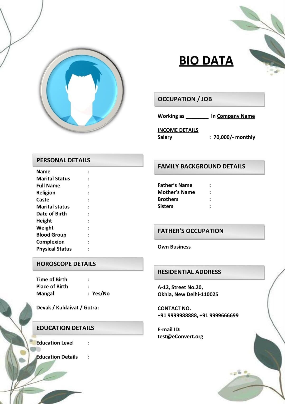 Editable Marriage Biodata for Love-Cum-Arranged Marriages