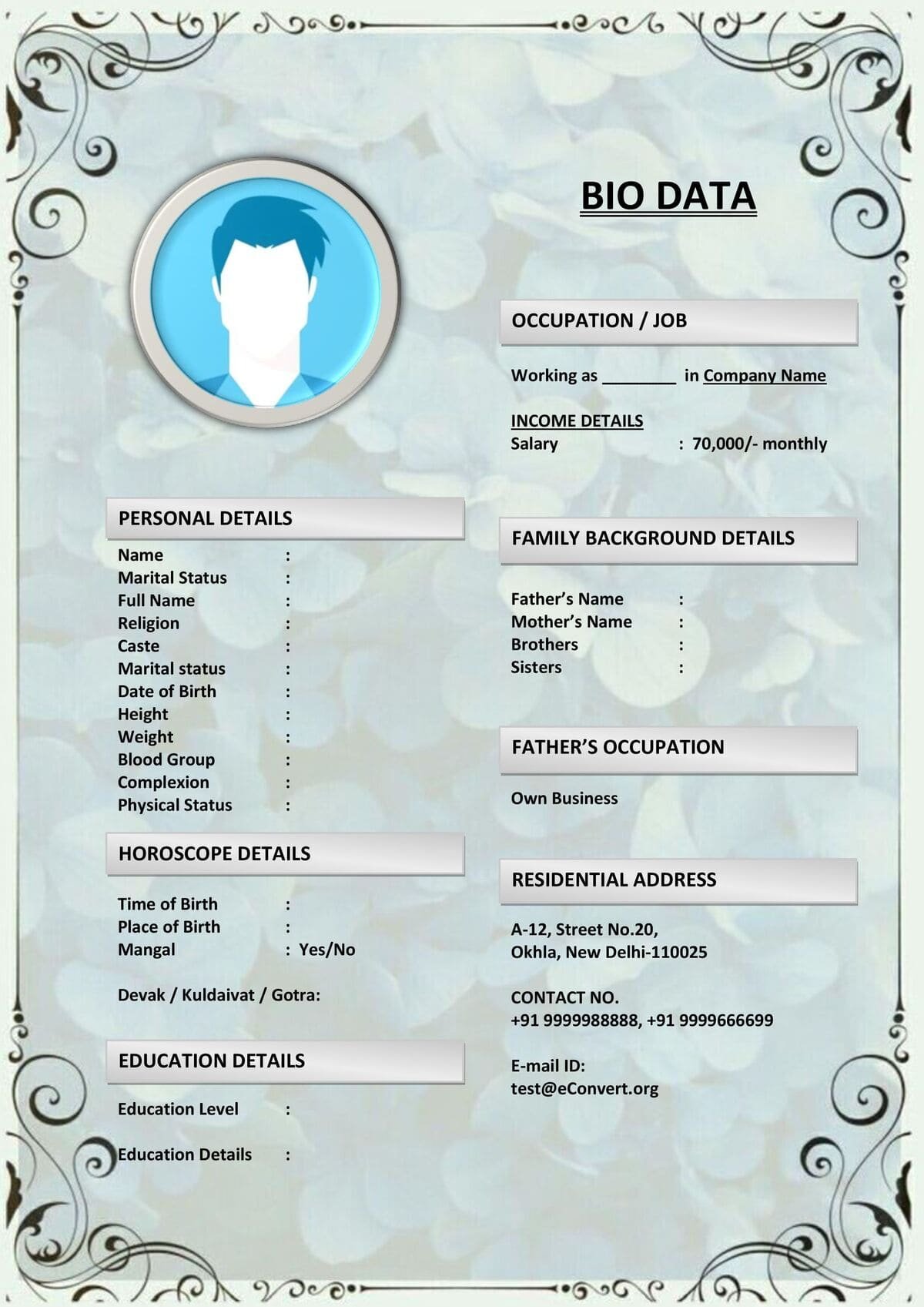Editable Word Bio for South Indian Weddings