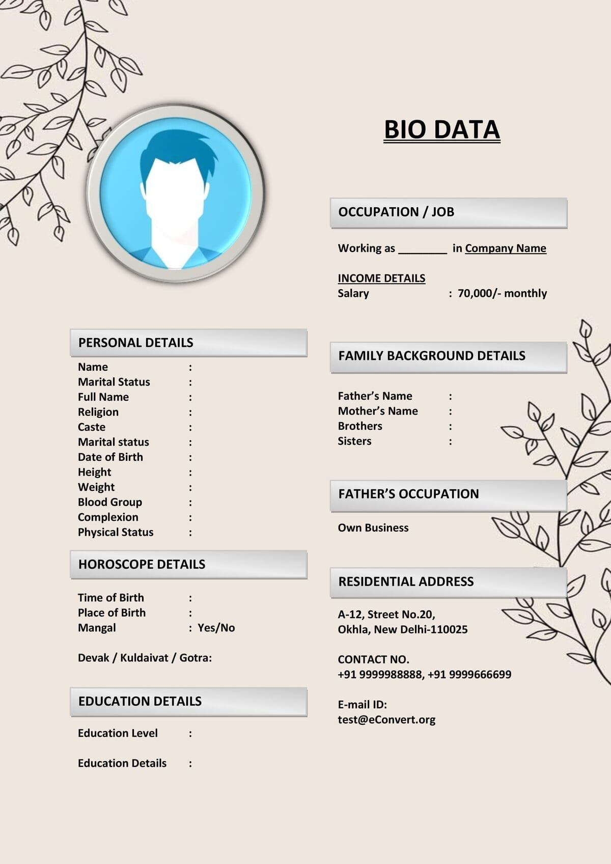 Elegant Layout Marriage Resume in Word