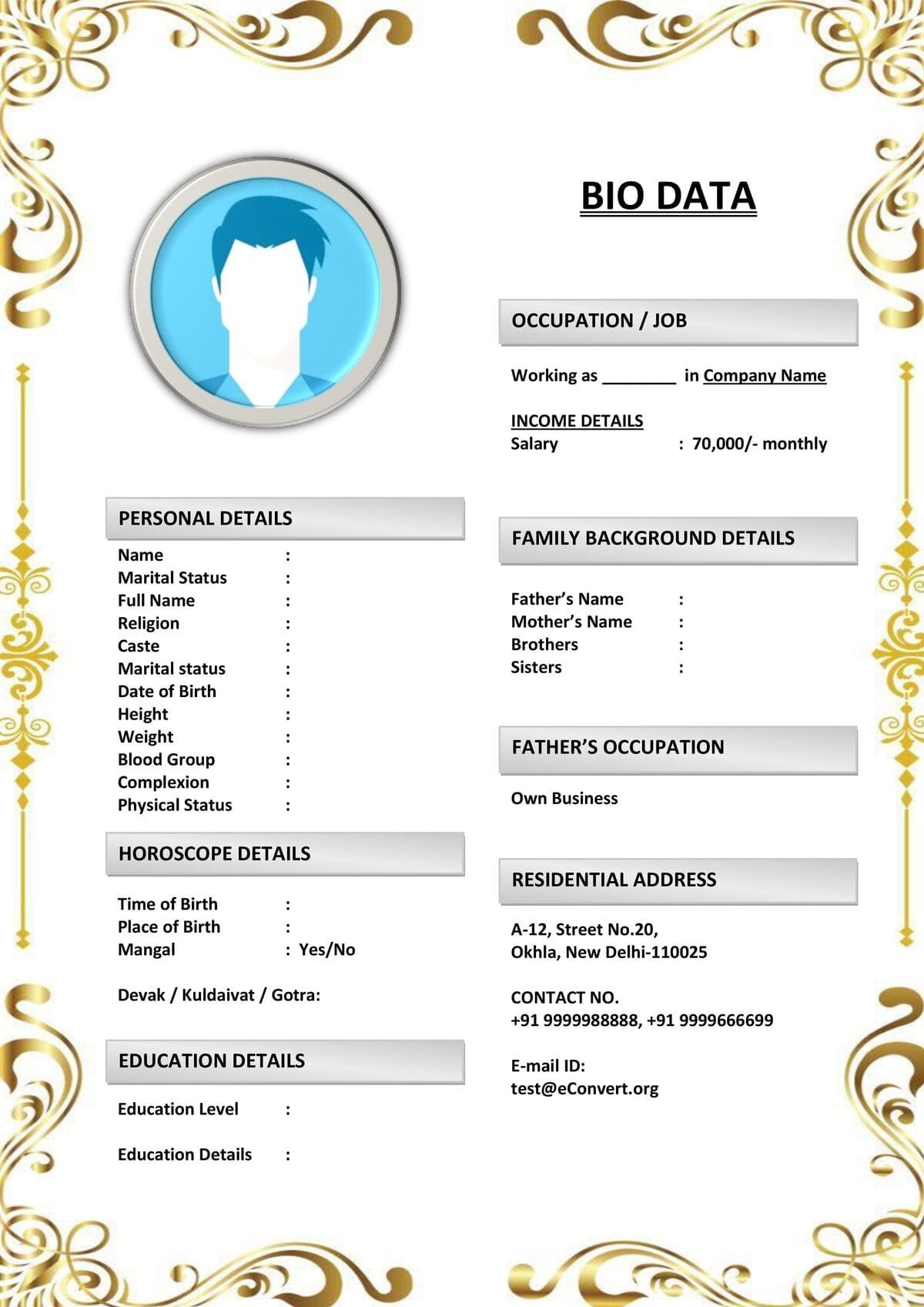 Fast Editable Marriage Biodata Doc Template