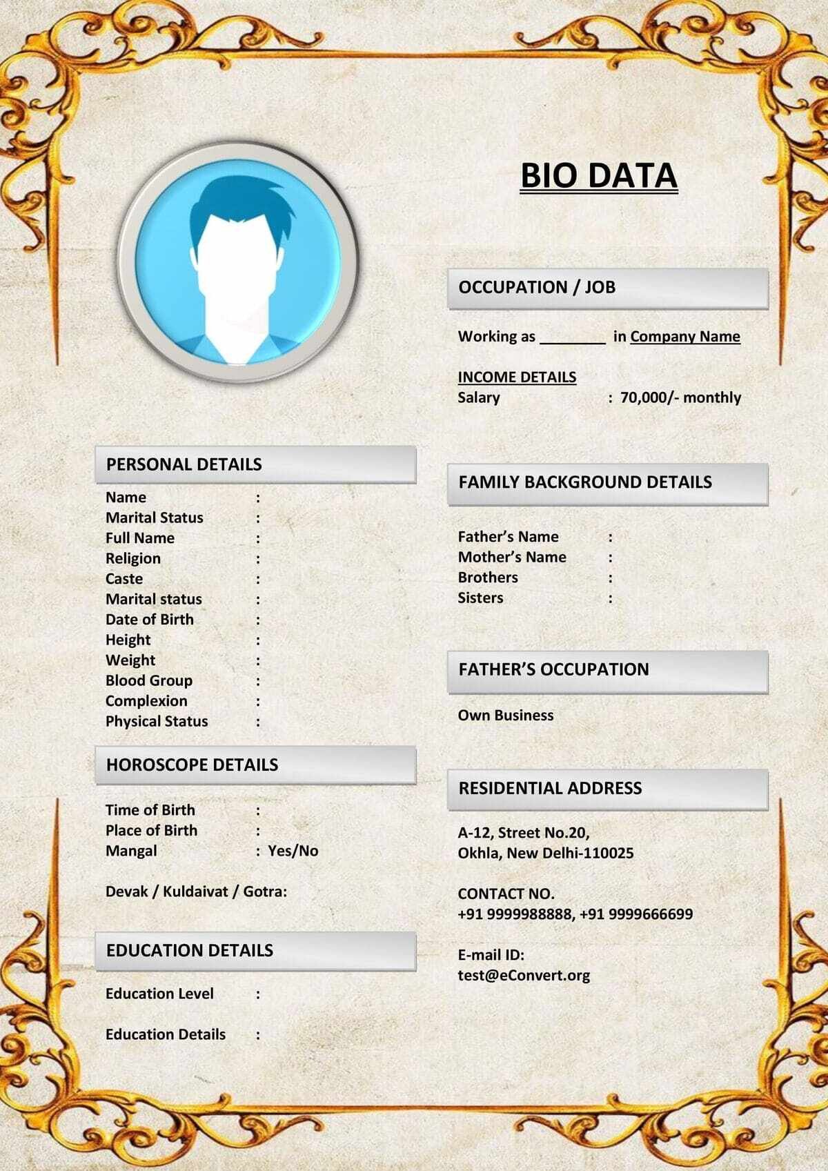 Fully Editable Matrimonial Resume in Word Format