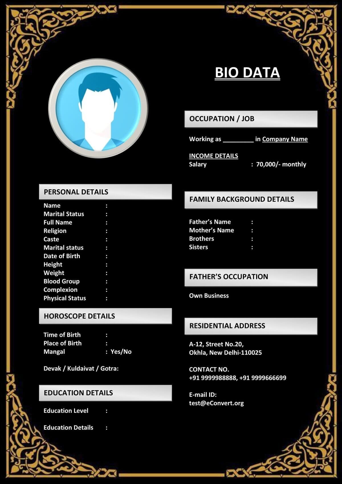 Government Job Holder Biodata Format