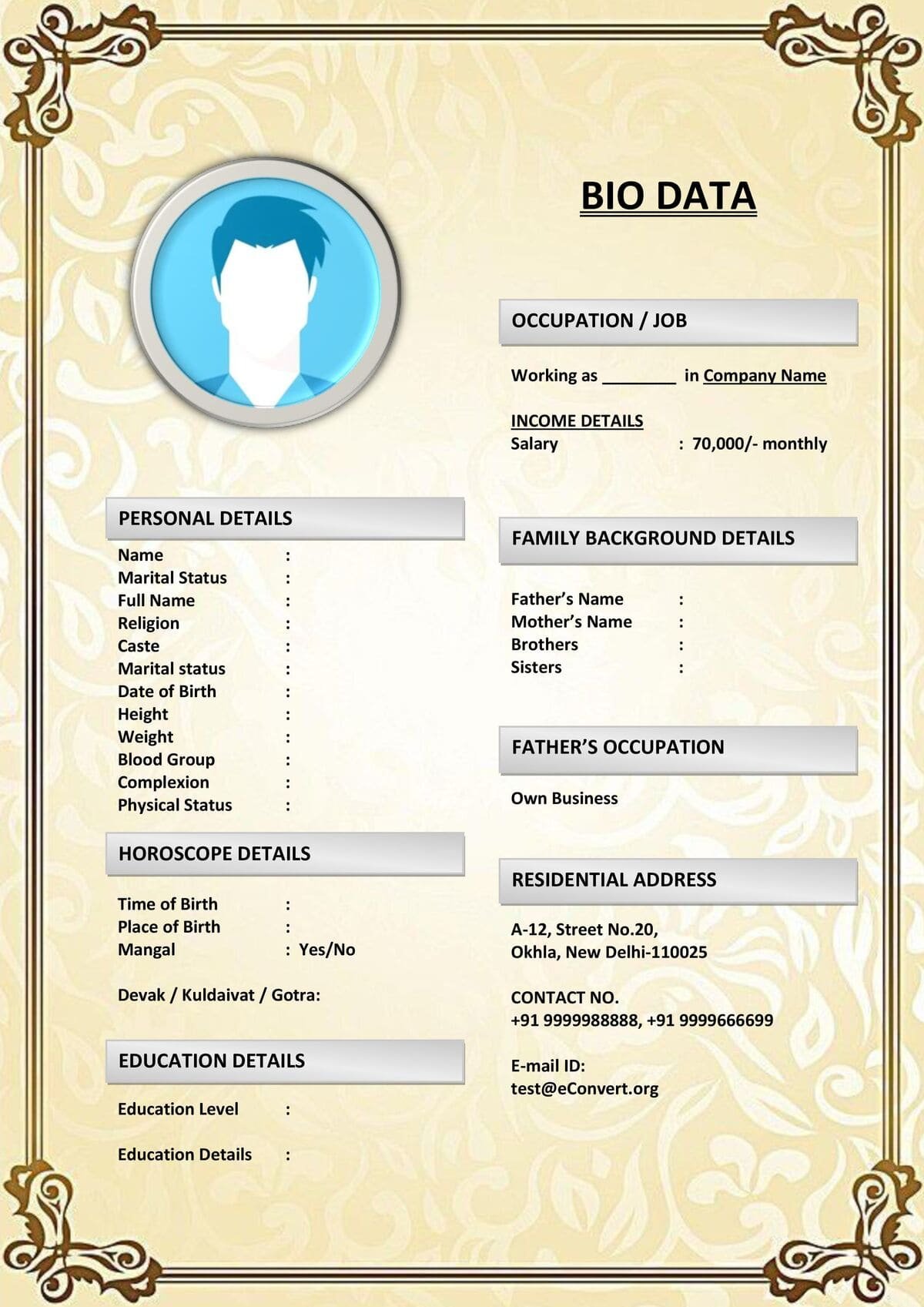 Groom Bio for Family Circulation for Marriage