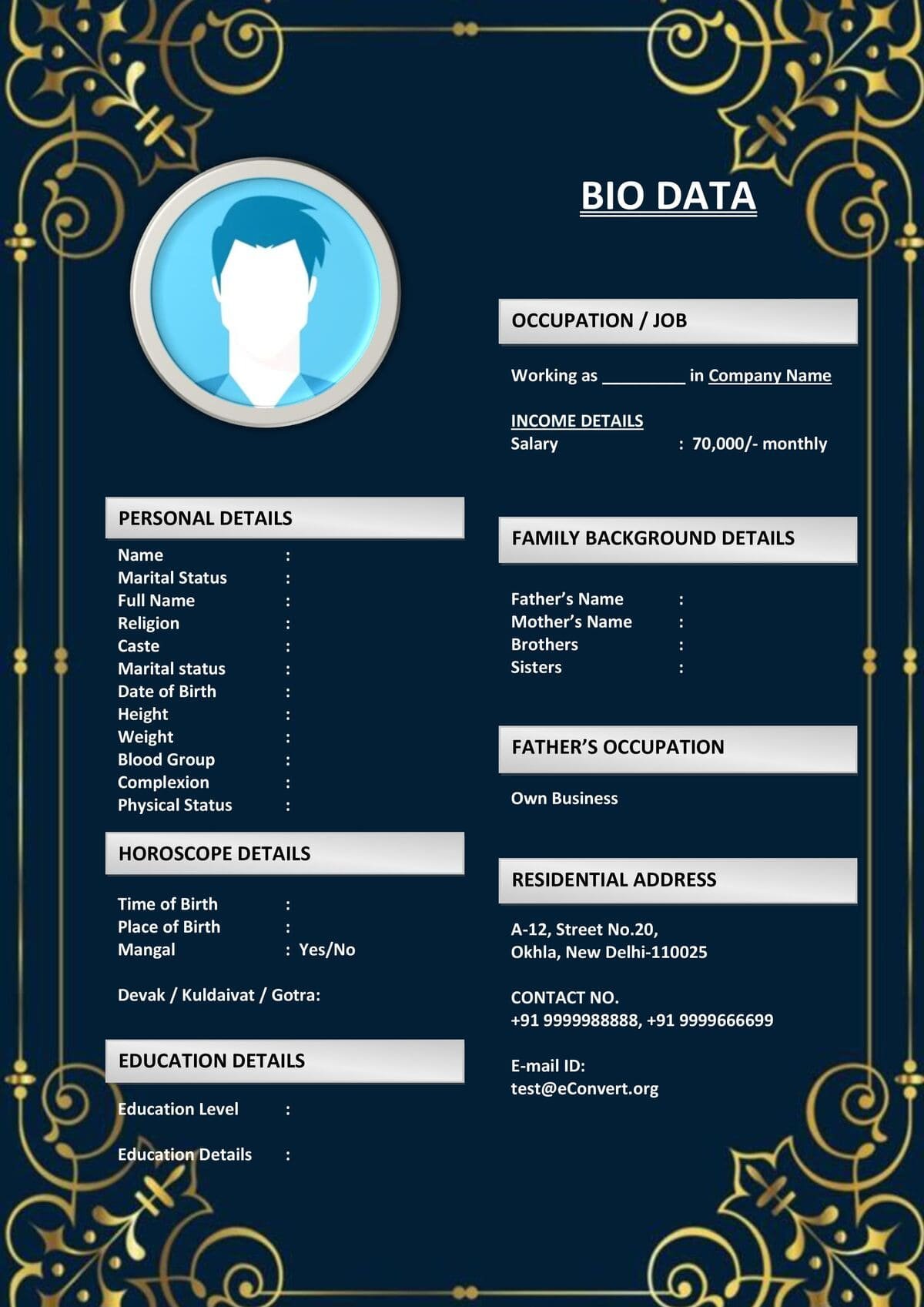 Groom Profile for NRIs with Custom Fields for Marriage