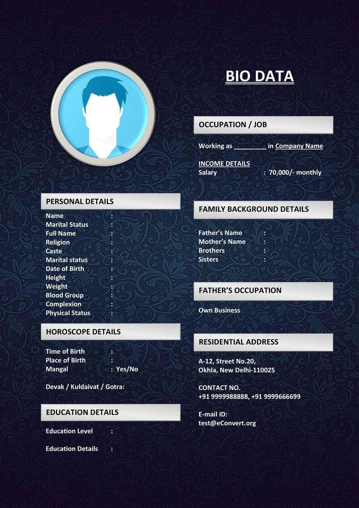 Groom Resume with Editable Achievements Section for Marriage