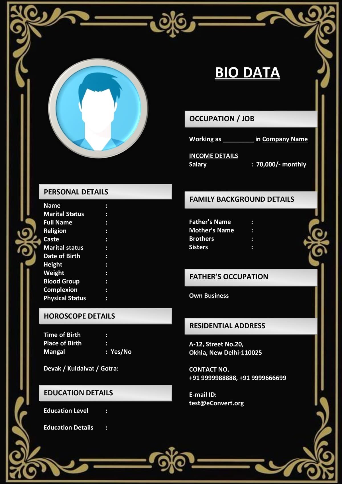 Gujarati Marriage Biodata for Bride
