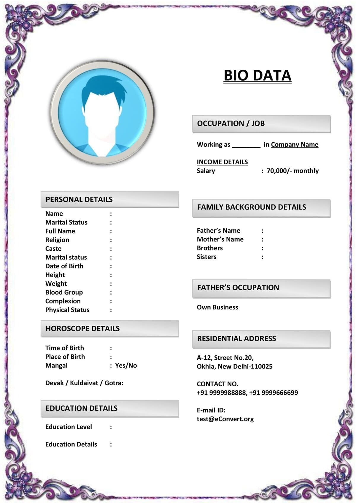 High-Resolution Biodata for Marriage Proposals