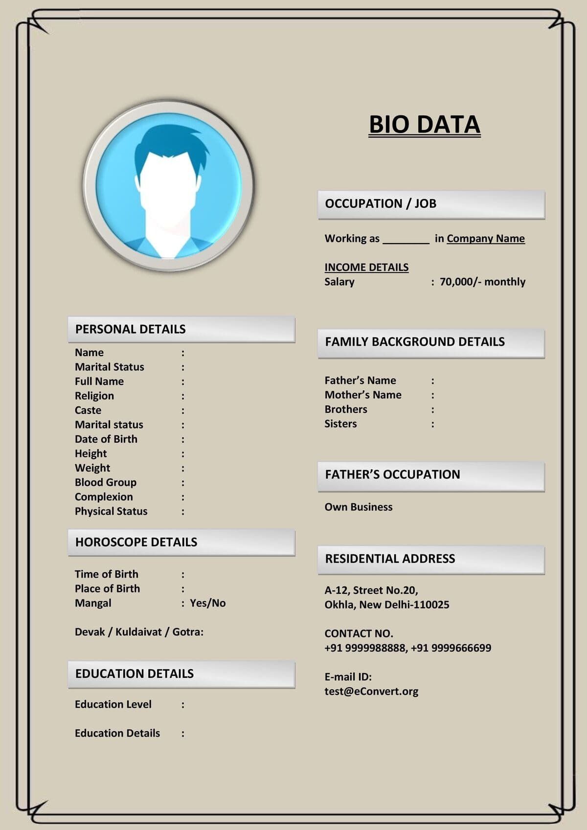 Horoscope-Based Marriage Biodata Format