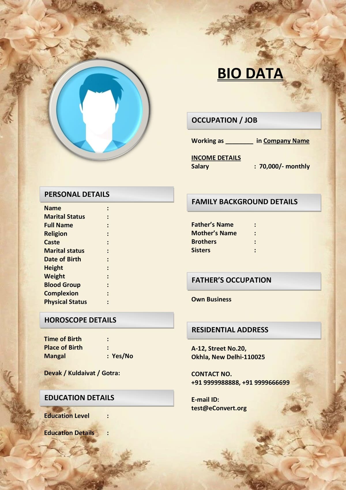 Indian Bride Biodata with Modern Format