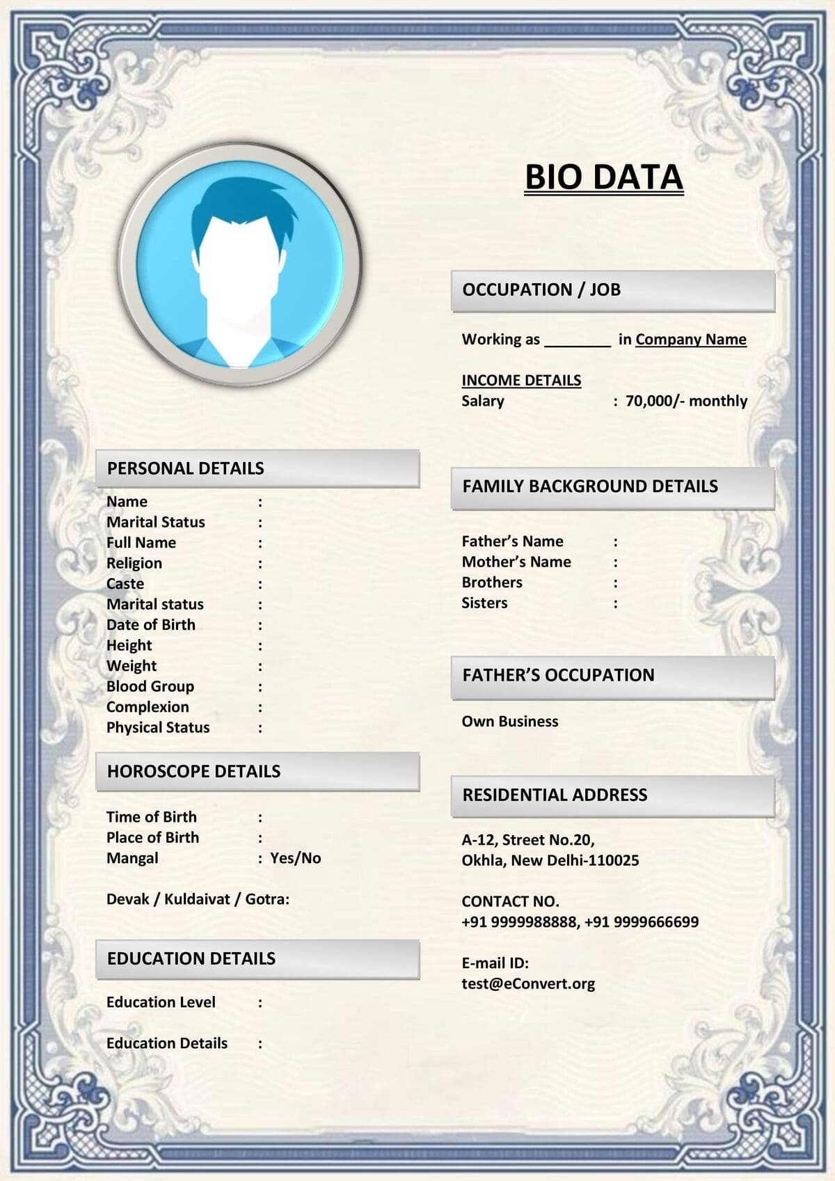 Interfaith Marriage Biodata Template