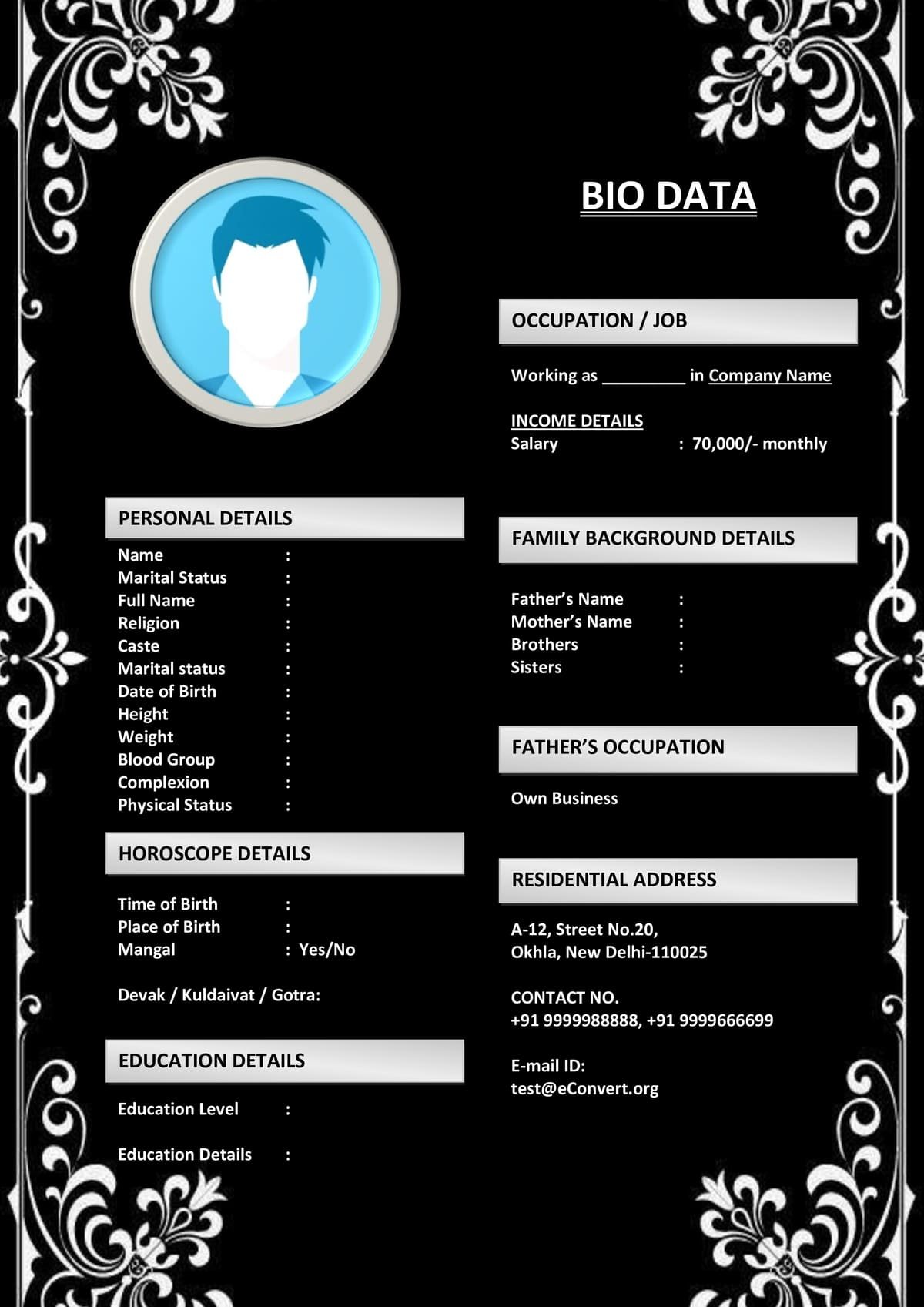 Jain Marriage Resume Format for Female