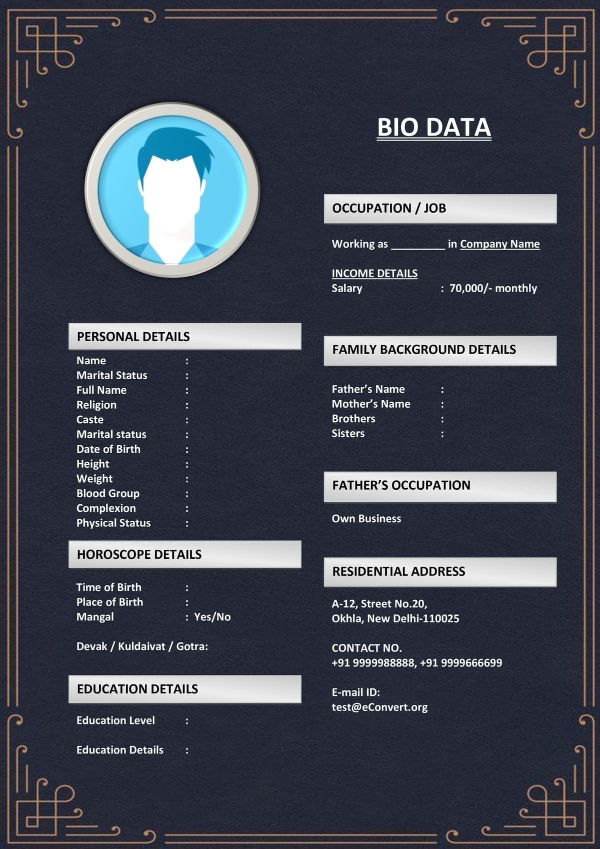 Love Marriage Biodata Format for Compatibility