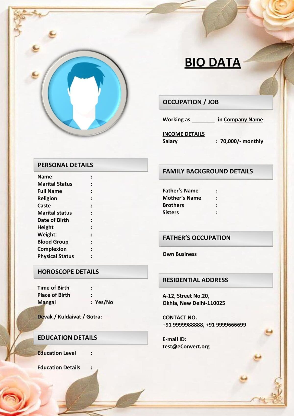 Marriage Bio Template with Editable Color Theme