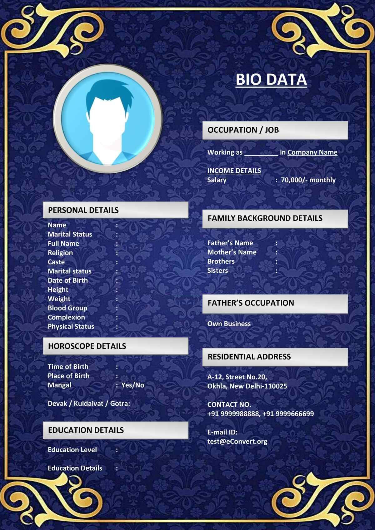 Marriage Biodata with Education and Career Section