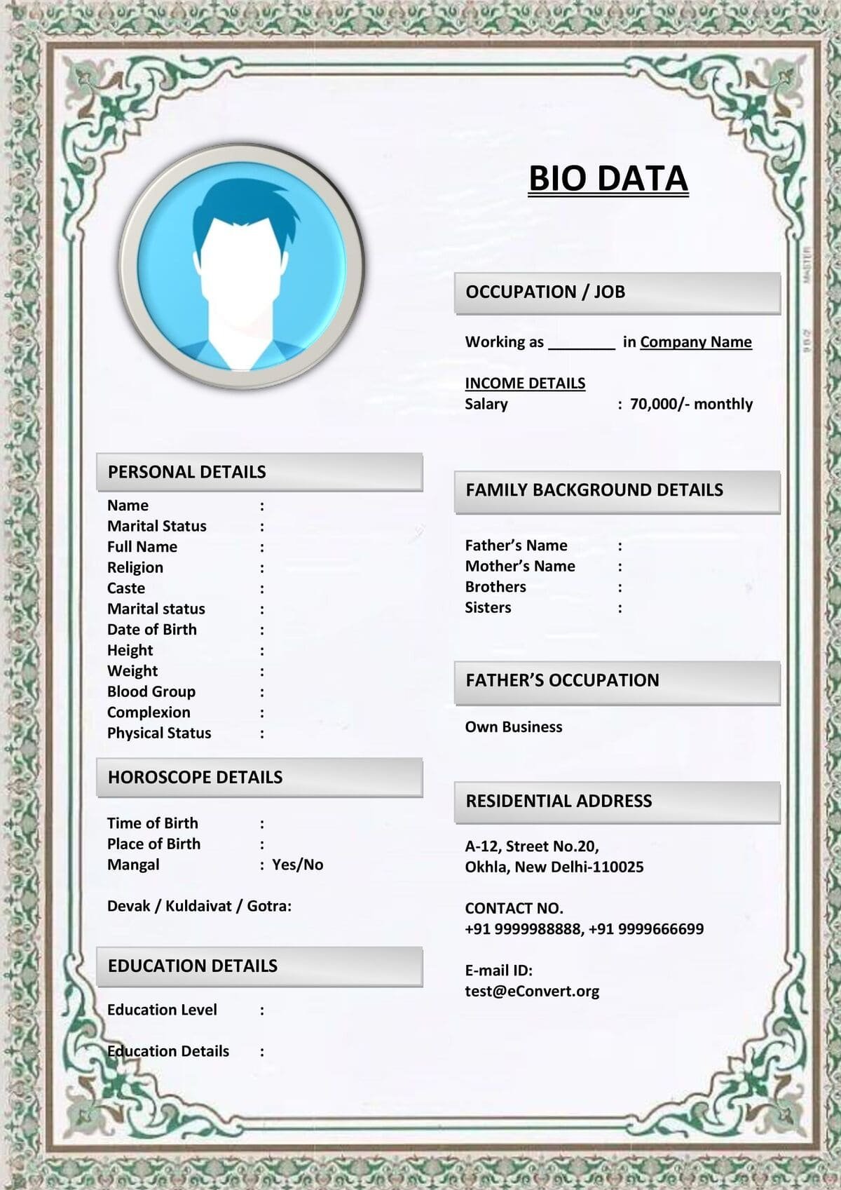 Marriage Profile Template for MBAs