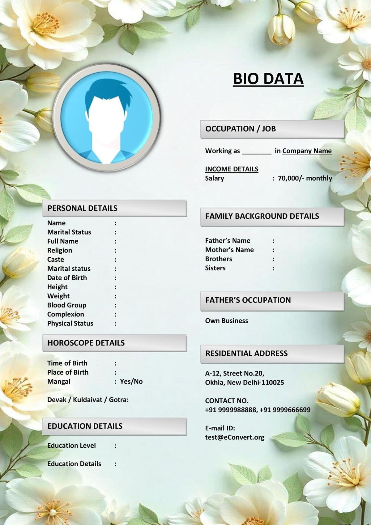 Marriage Profile Template with Editable Fields