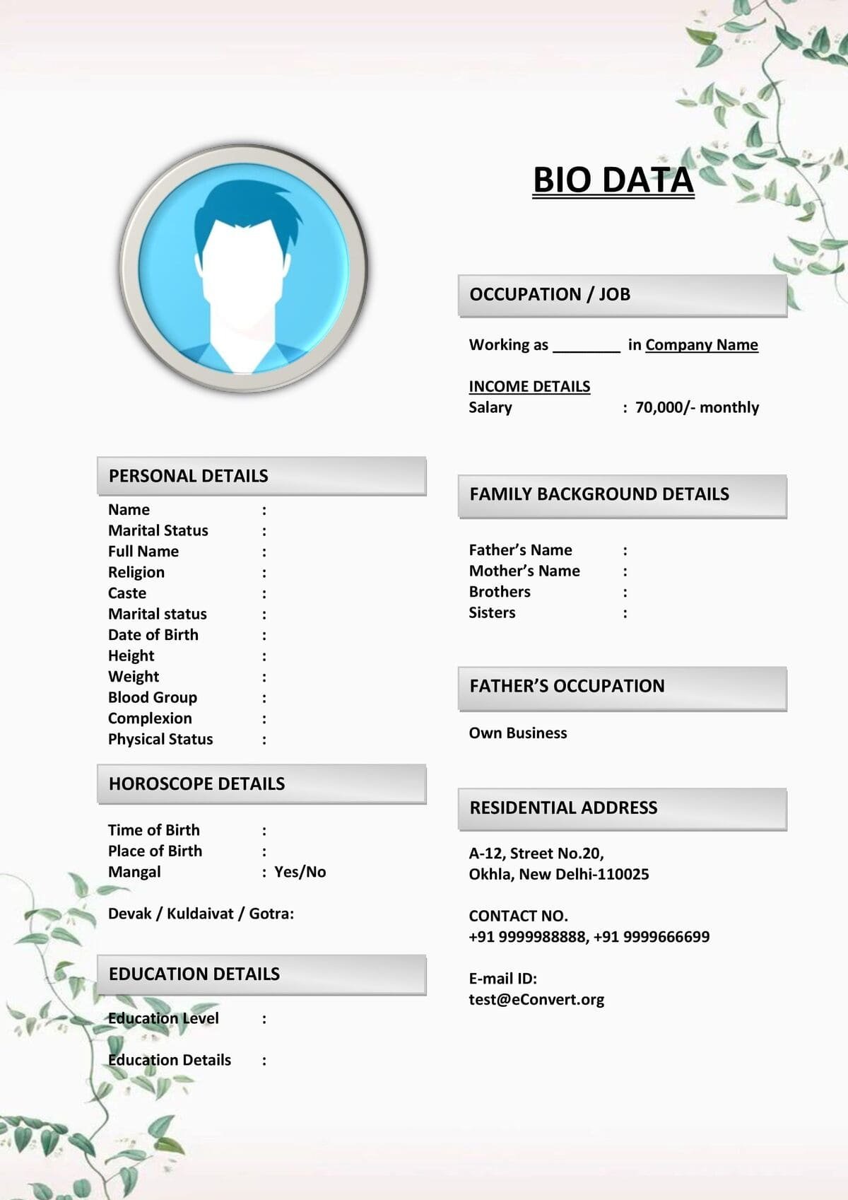 Marriage Profile with Contact & Expectations Section