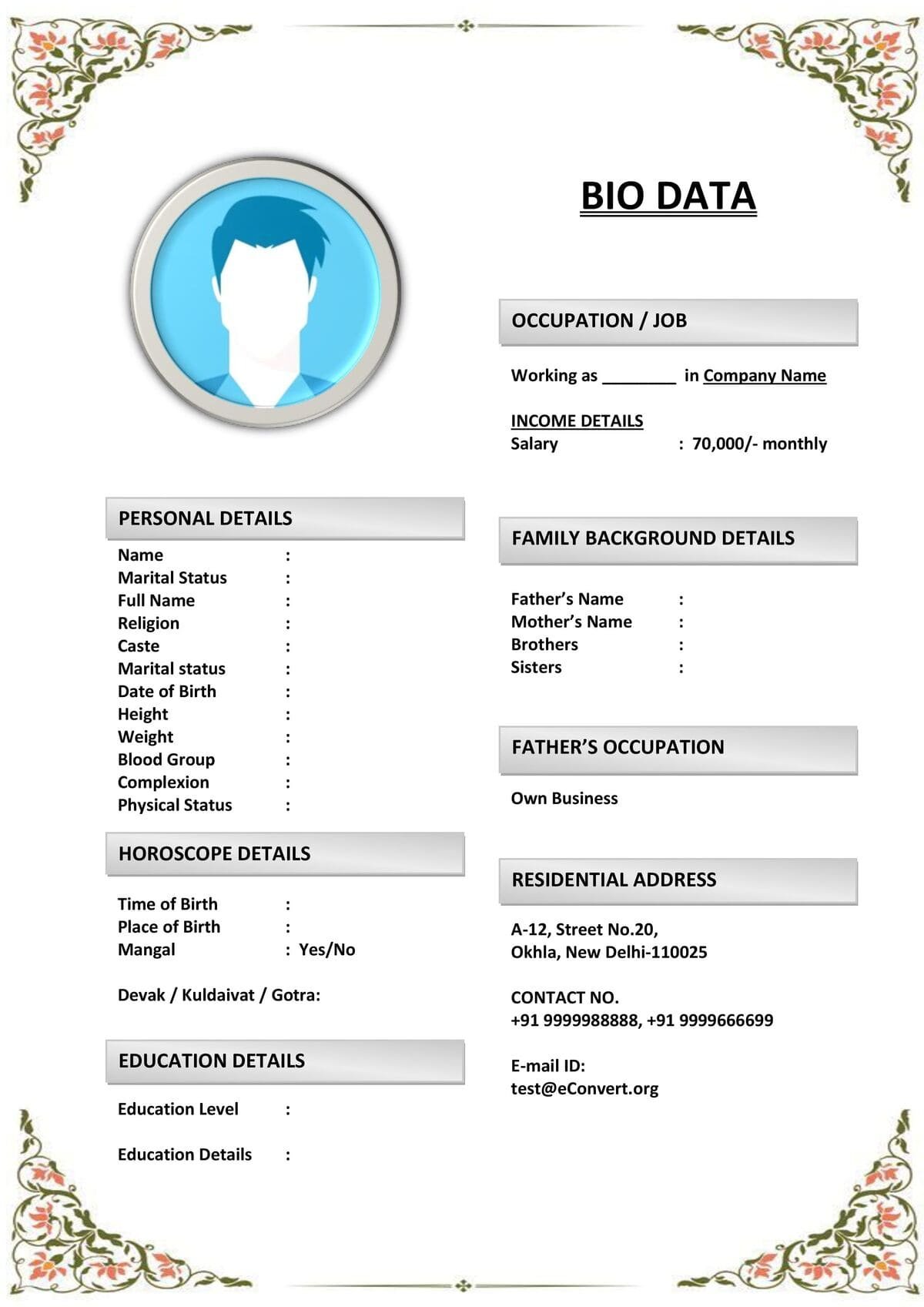 Marriage Resume for Intercaste Proposals