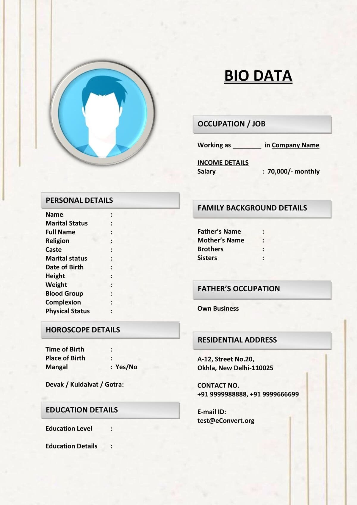 Marriage Resume with Editable Career Goals
